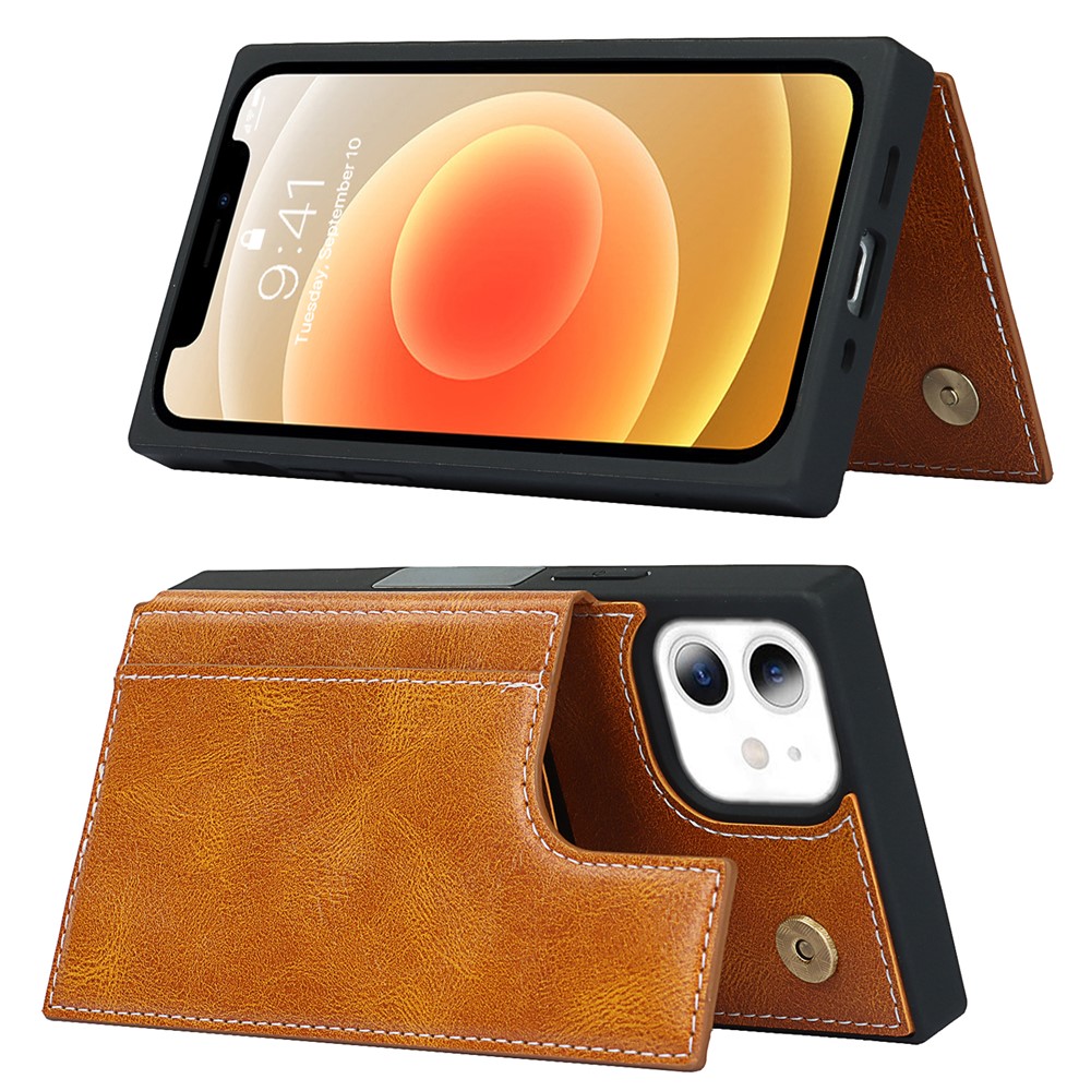 Crazy Horse Texture Buttons Folio Flip Leather Phone Cover Case for iPhone 12 mini - Brown-3
