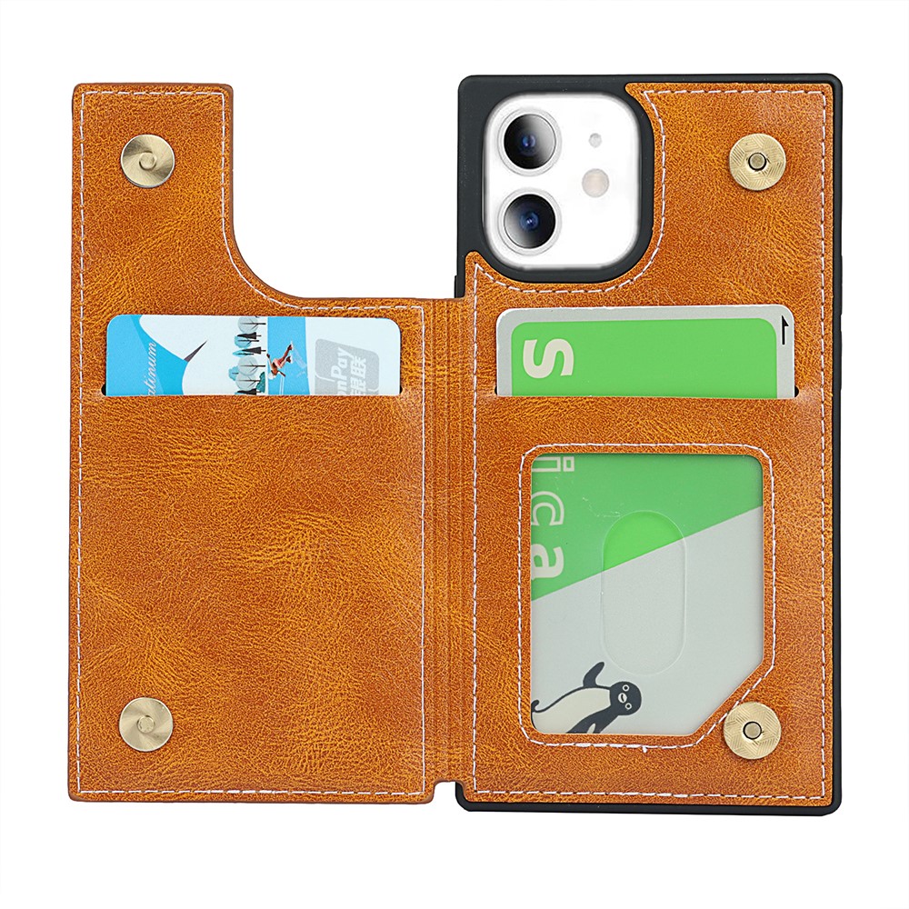 Crazy Horse Texture Buttons Folio Flip Leather Phone Cover Case for iPhone 12 mini - Brown-4