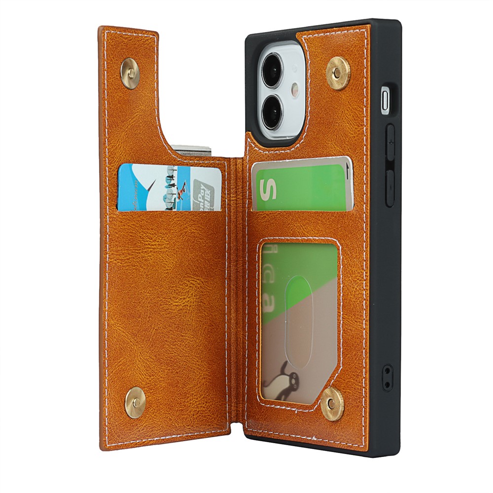 Crazy Horse Texture Buttons Folio Flip Leather Phone Cover Case for iPhone 12 mini - Brown-5