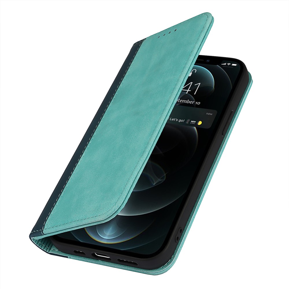 Bi-colour Splicing Magnetic Auto-absorbed Stand Leather Wallet Case Cover for iPhone 12 Pro Max - Baby Blue-10