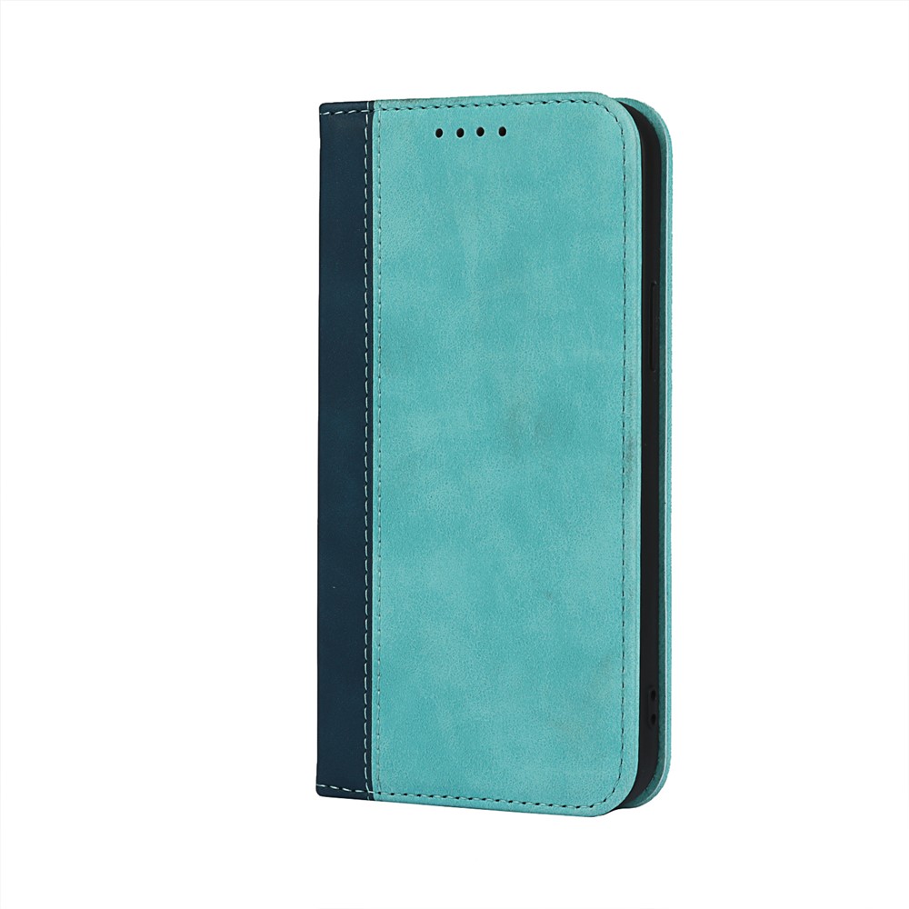 Bi-colour Splicing Magnetic Auto-absorbed Stand Leather Wallet Case Cover for iPhone 12 Pro Max - Baby Blue-2