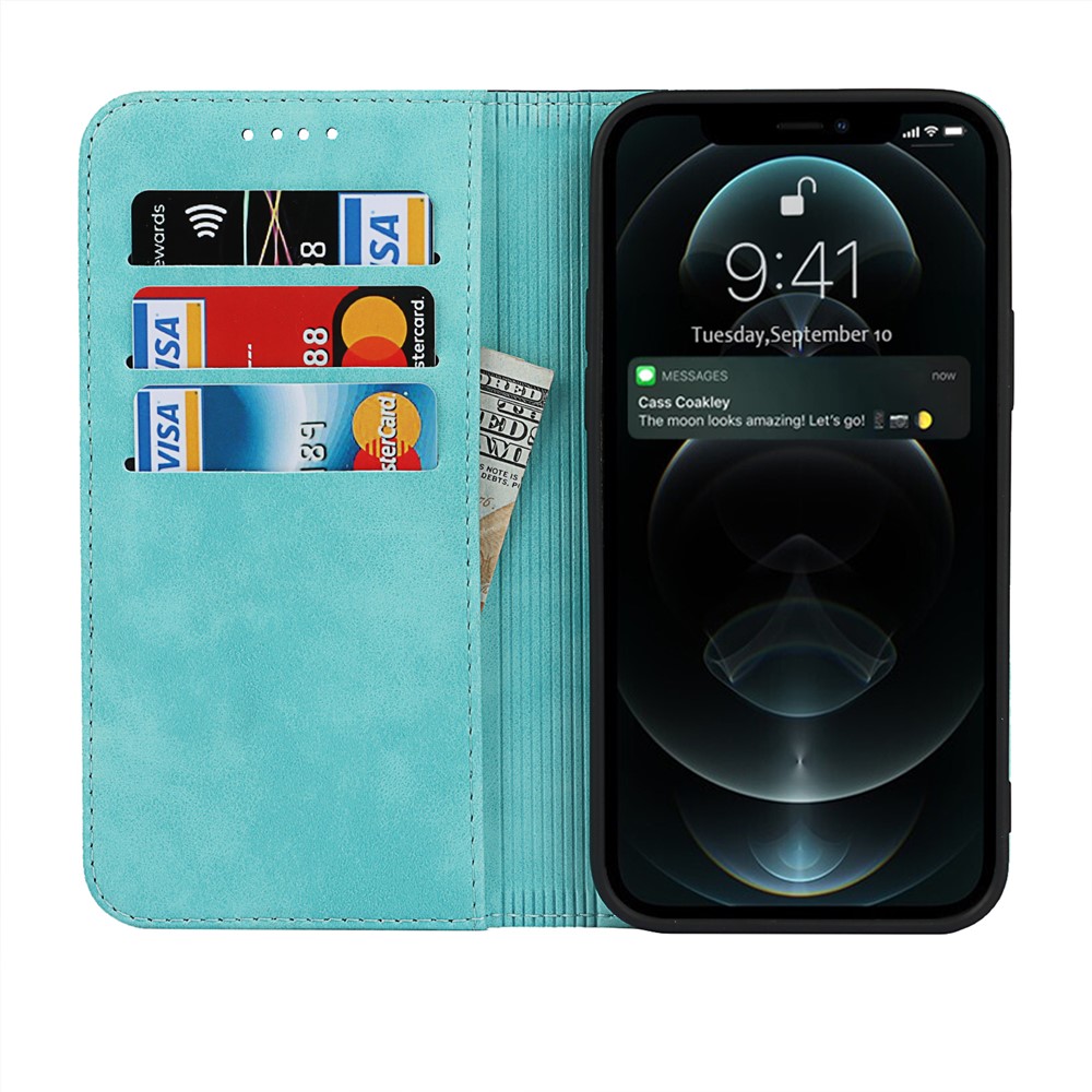 Bi-colour Splicing Magnetic Auto-absorbed Stand Leather Wallet Case Cover for iPhone 12 Pro Max - Baby Blue-5