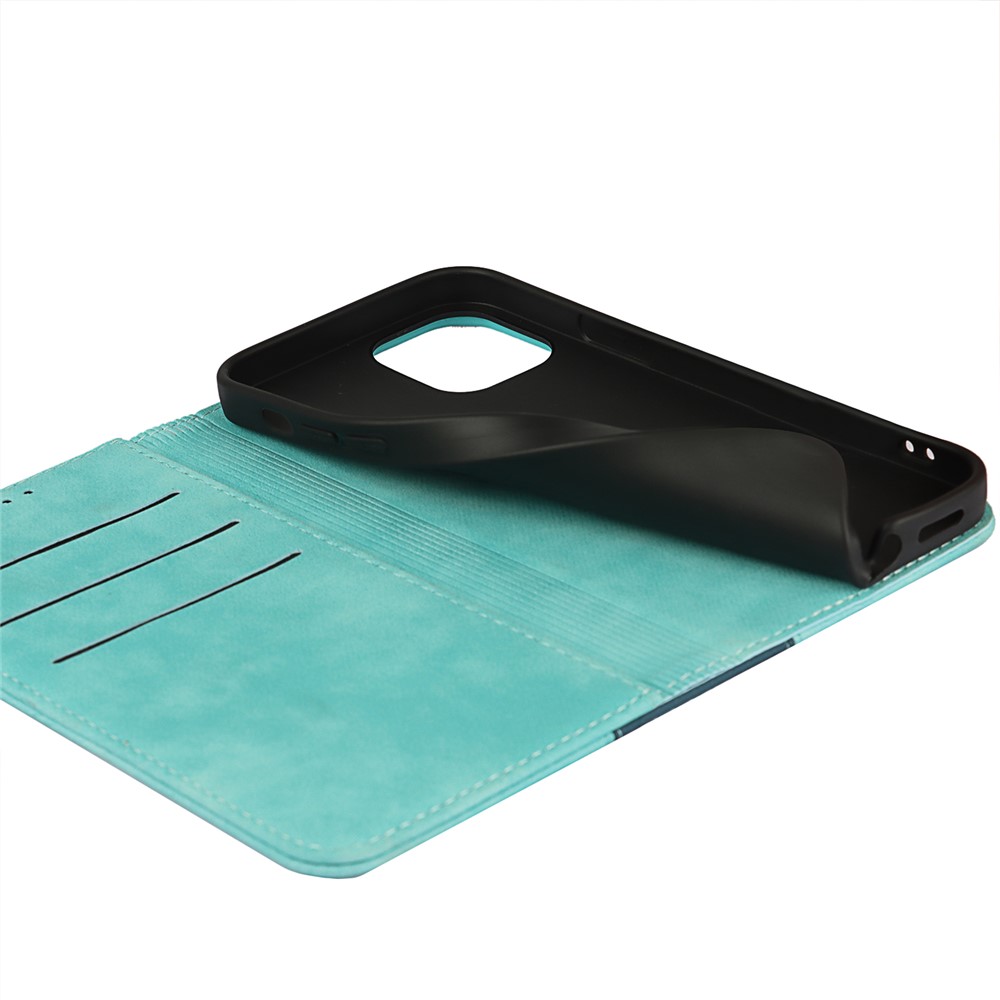 Bi-colour Splicing Magnetic Auto-absorbed Stand Leather Wallet Case Cover for iPhone 12 Pro Max - Baby Blue-6
