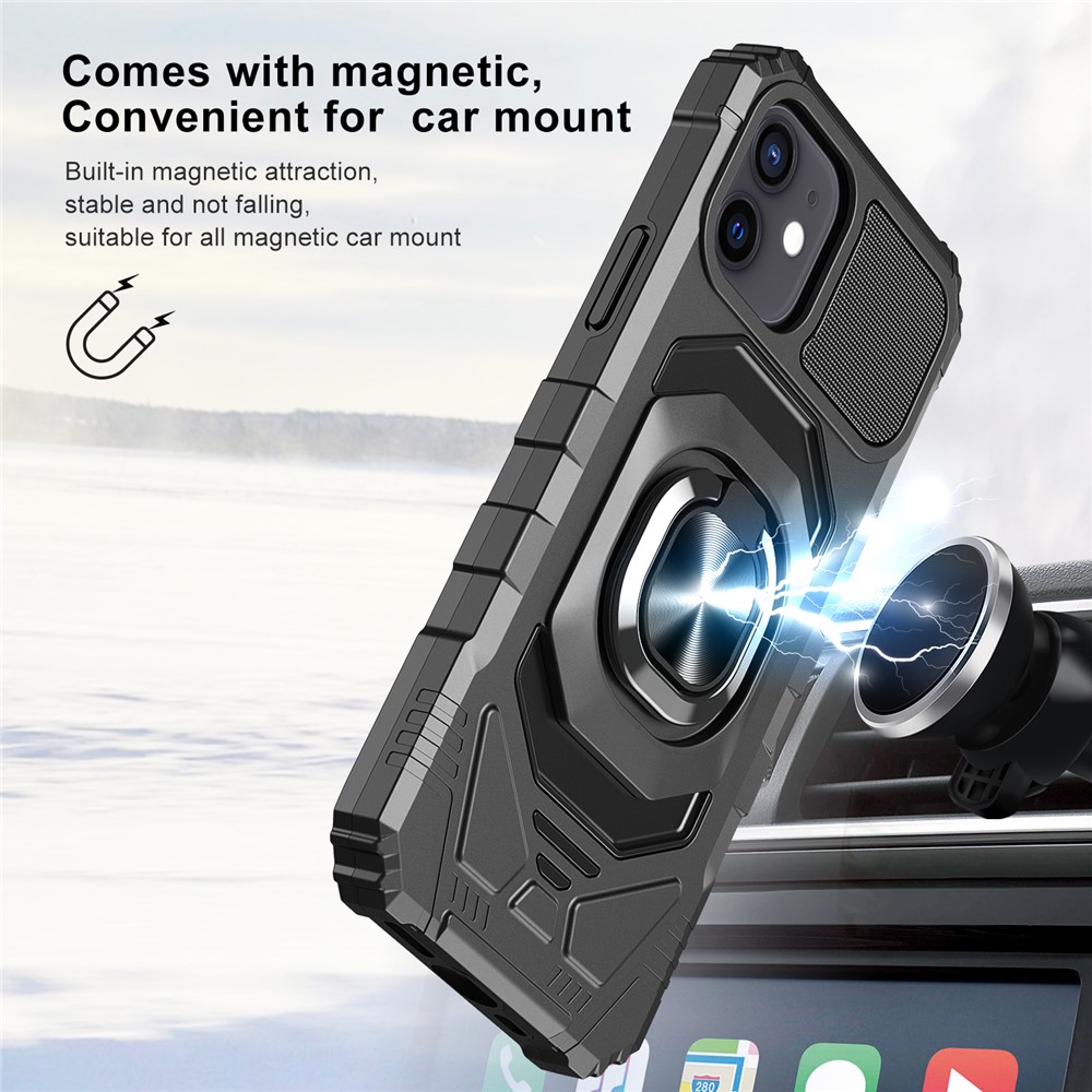 Kickstand Design PC + TPU Hybrid Phone Case Cover for iPhone 12 / 12 Pro - Black-4