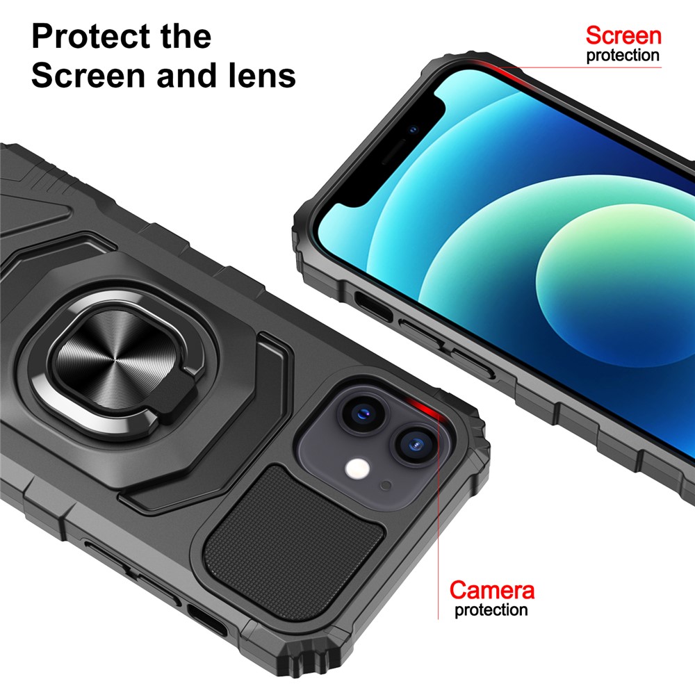 Kickstand Design PC + TPU Hybrid Phone Case Cover for iPhone 12 / 12 Pro - Black-6