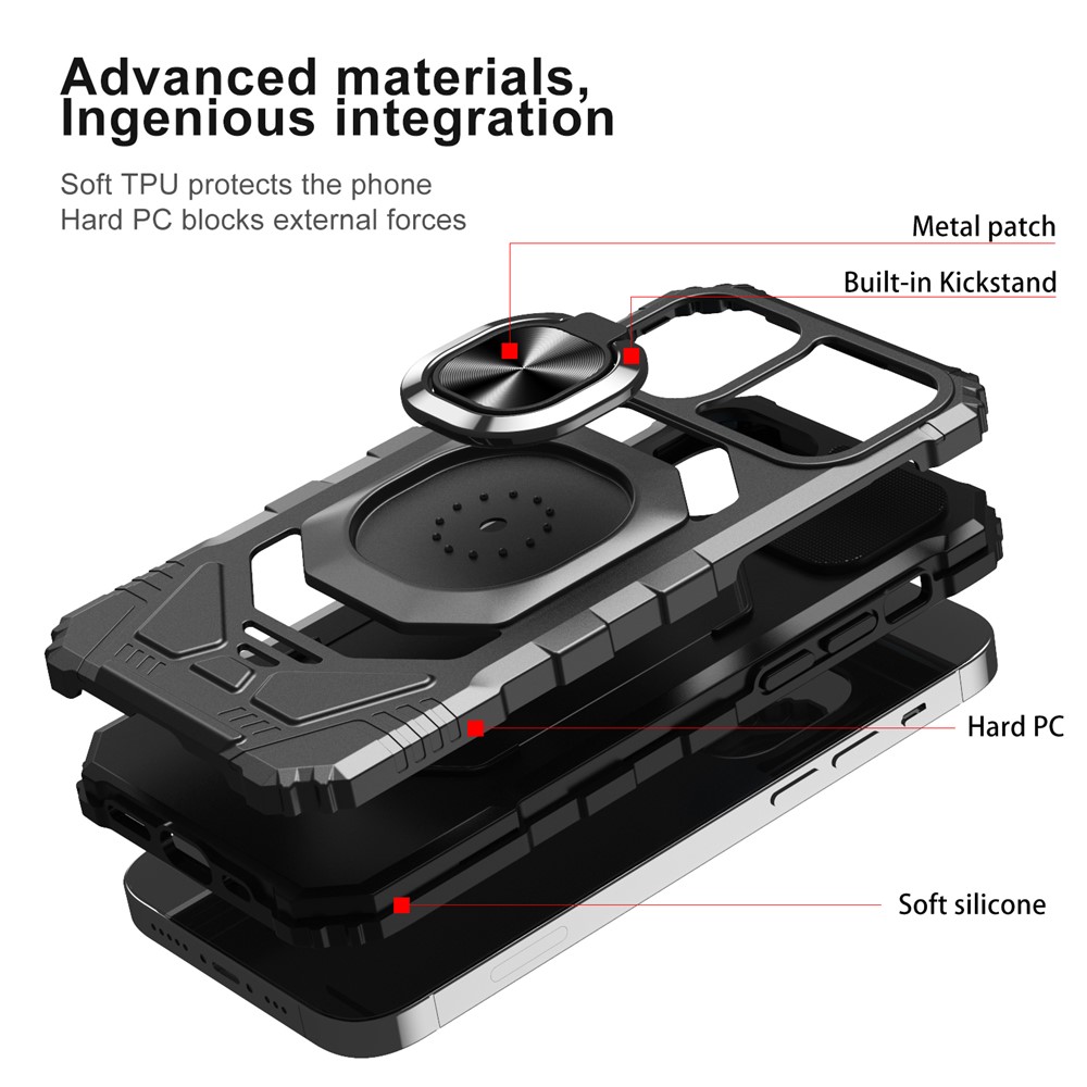 Shockproof PC + TPU Hybrid Case Cover with Ring Holder Kickstand for iPhone 12 mini - Black-2
