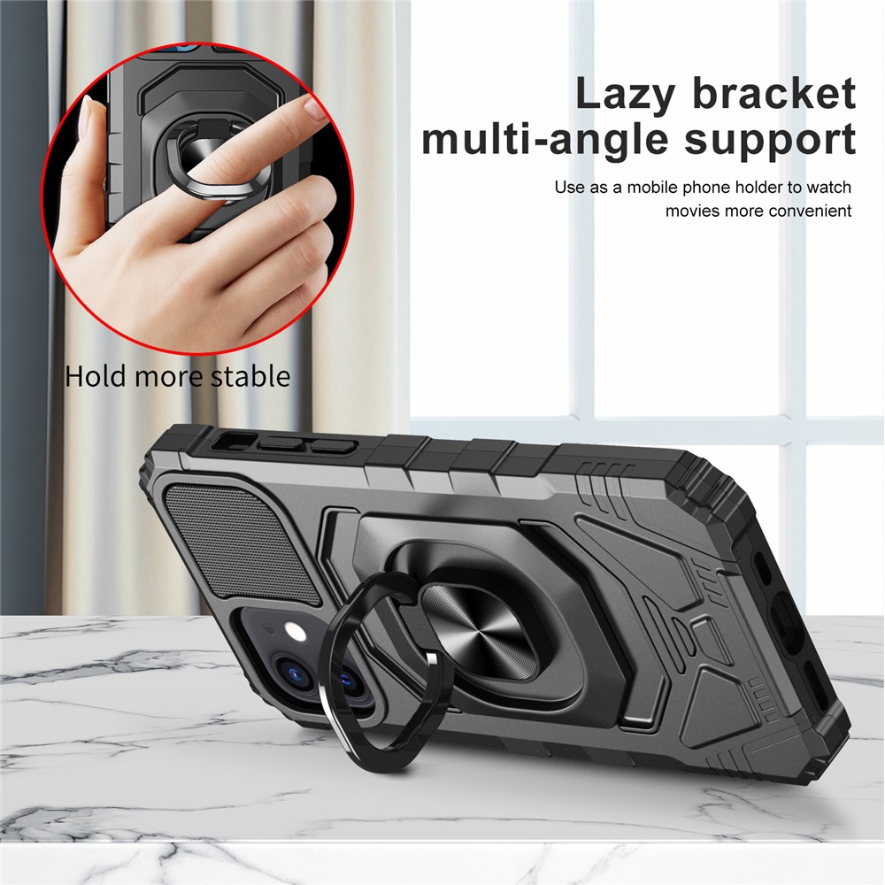 Shockproof PC + TPU Hybrid Case Cover with Ring Holder Kickstand for iPhone 12 mini - Black-3