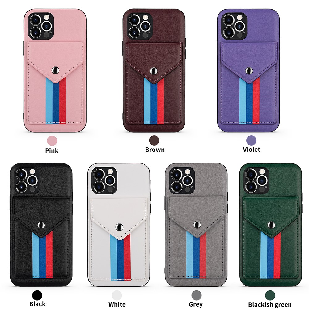 Tri-color Card Slots Design TPU + PU Leather Hybrid Phone Case with Lanyard for iPhone 12 Pro Max - Black-14