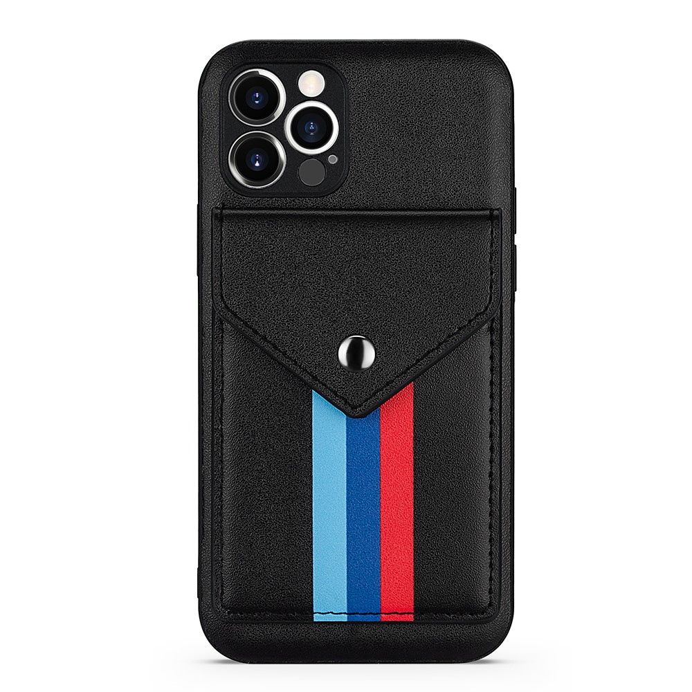 Tri-color Shockproof TPU + PU Leather Phone Case with Card Slots for iPhone 12 / 12 Pro - Black-10