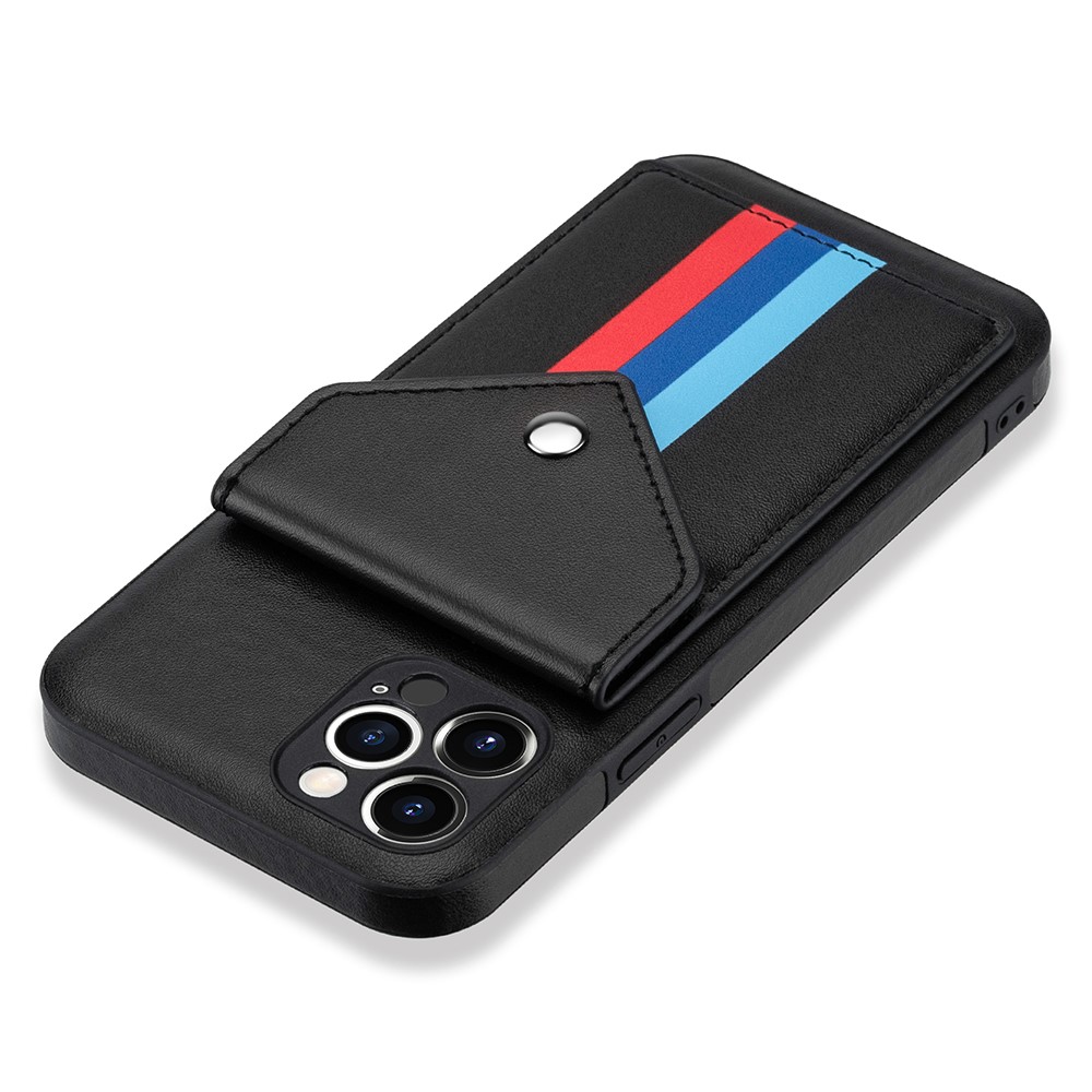 Tri-color Shockproof TPU + PU Leather Phone Case with Card Slots for iPhone 12 / 12 Pro - Black-11