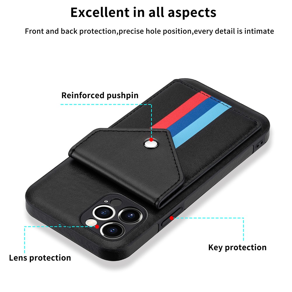 Tri-color Shockproof TPU + PU Leather Phone Case with Card Slots for iPhone 12 / 12 Pro - Black-2
