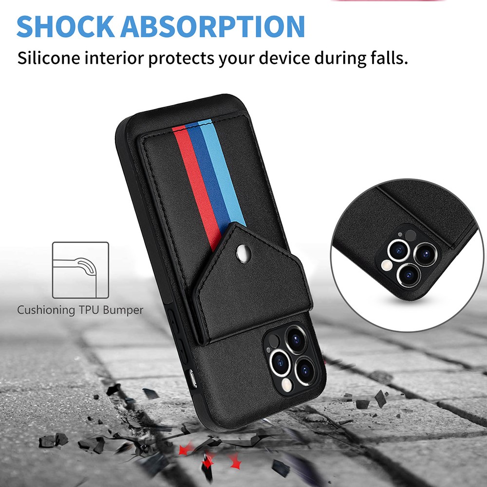 Tri-color Shockproof TPU + PU Leather Phone Case with Card Slots for iPhone 12 / 12 Pro - Black-4