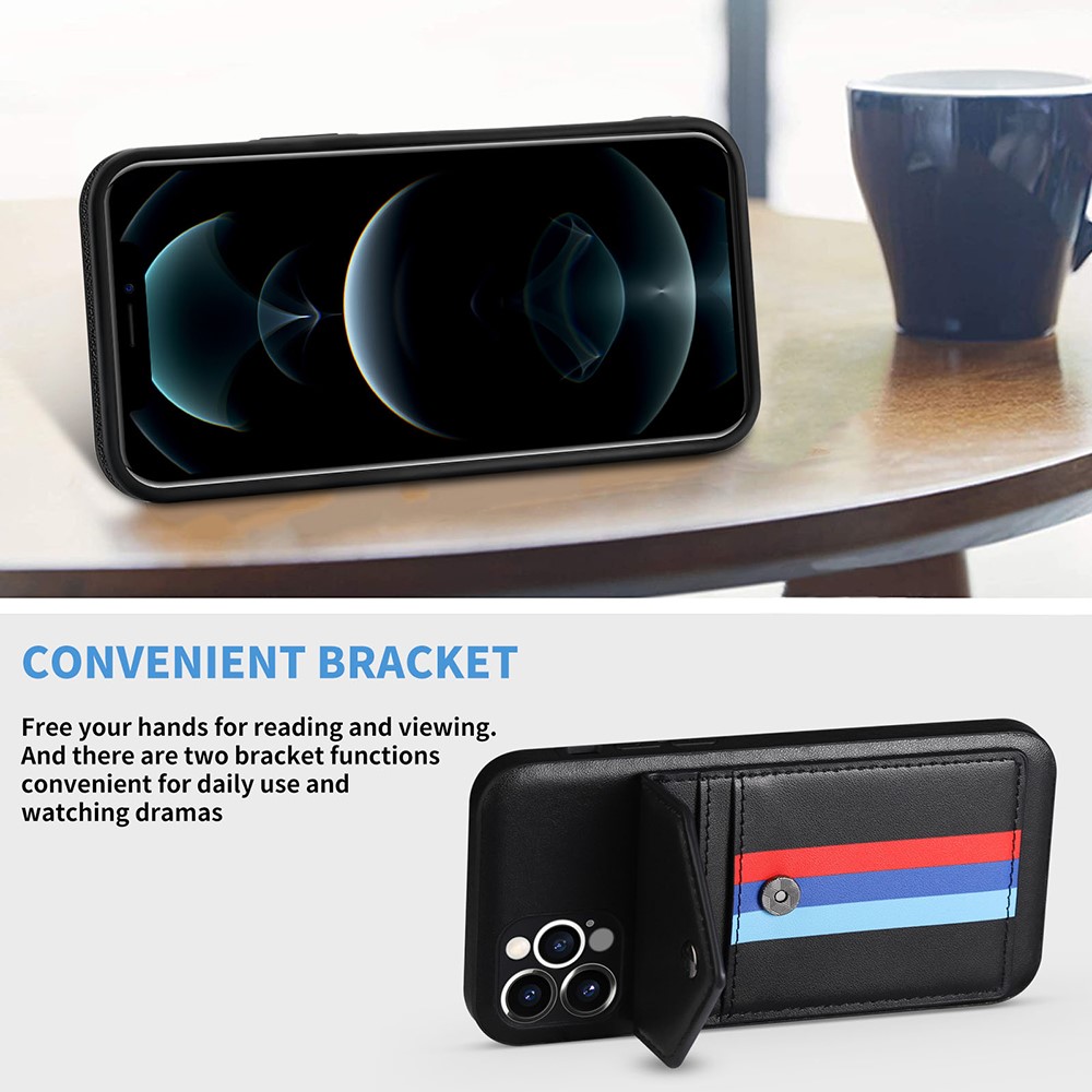 Tri-color Shockproof TPU + PU Leather Phone Case with Card Slots for iPhone 12 / 12 Pro - Black-5