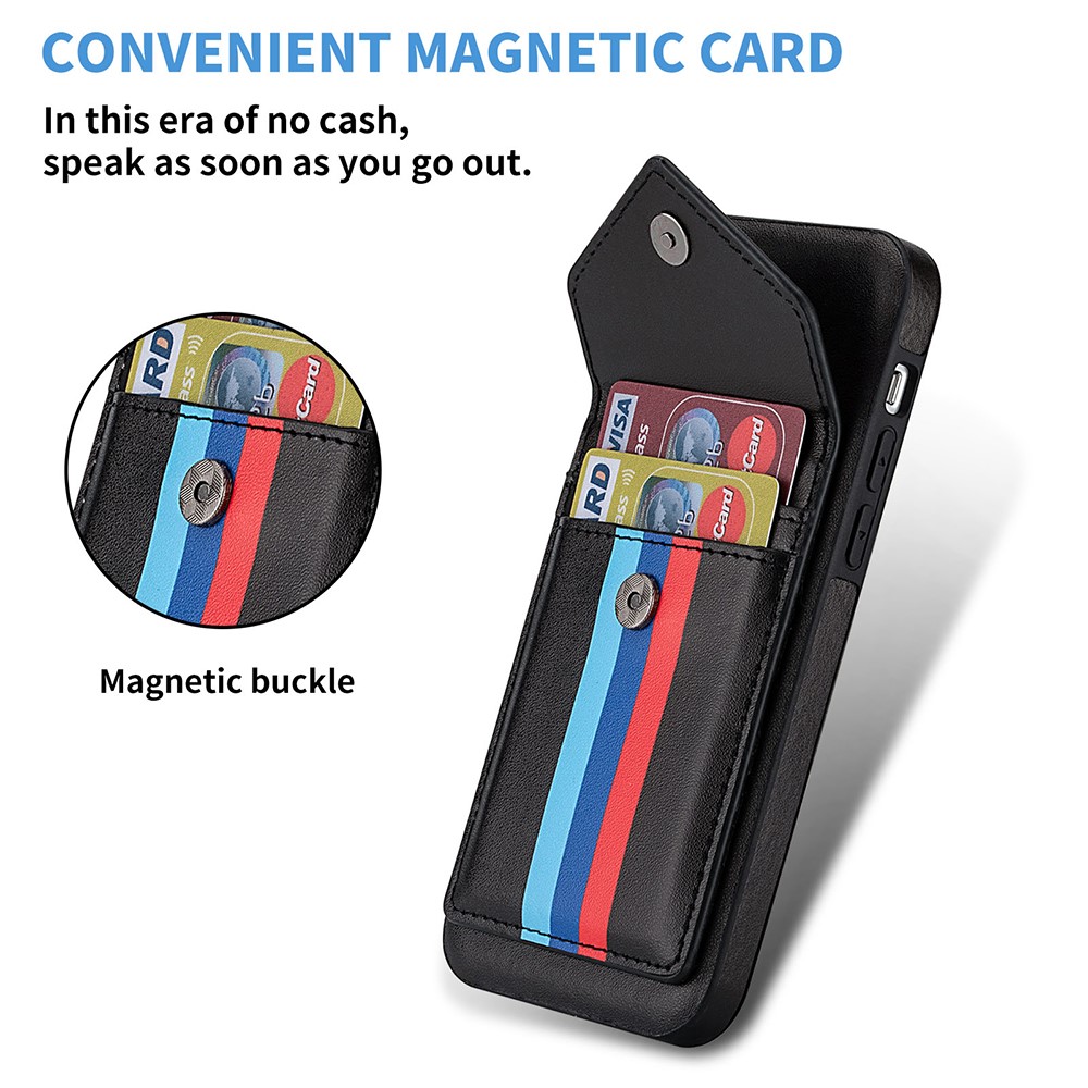 Tri-color Shockproof TPU + PU Leather Phone Case with Card Slots for iPhone 12 / 12 Pro - Black-6