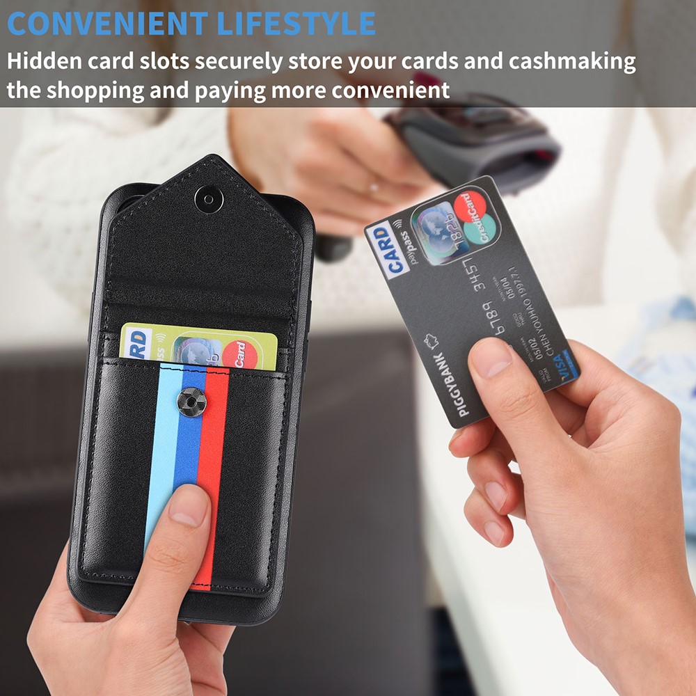 Tri-color Shockproof TPU + PU Leather Phone Case with Card Slots for iPhone 12 / 12 Pro - Black-7