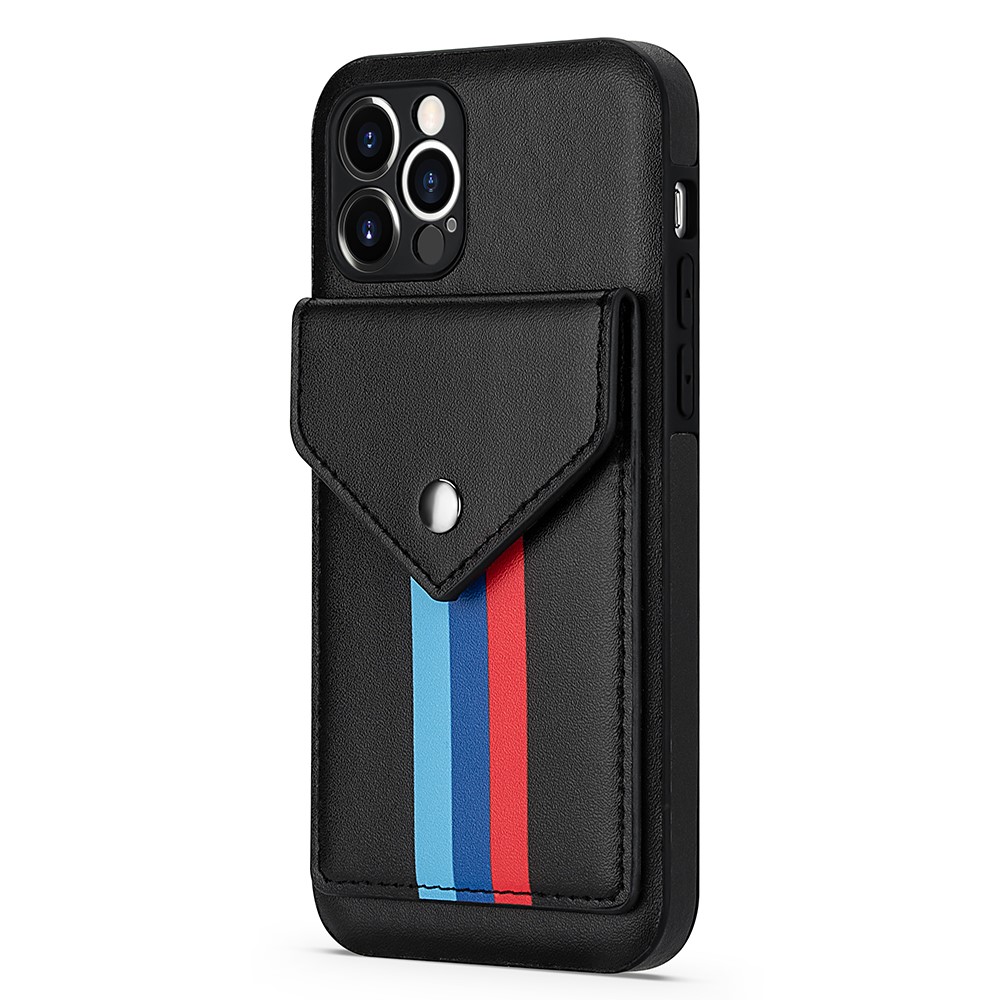 Tri-color Shockproof TPU + PU Leather Phone Case with Card Slots for iPhone 12 / 12 Pro - Black-8