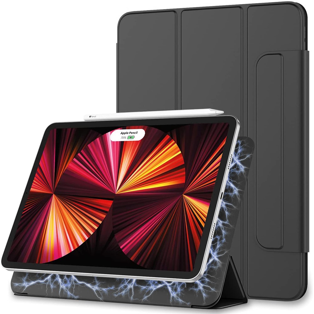 Tri-fold Stand Auto Wake & Sleep PU Leather Magnetic Tablet Case Shell for iPad Pro 12.9-inch (2021) - Black-1