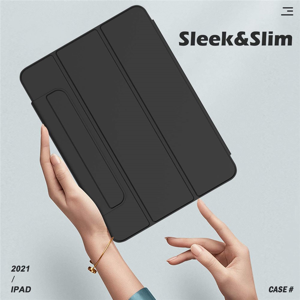 Tri-fold Stand Auto Wake & Sleep PU Leather Magnetic Tablet Case Shell for iPad Pro 12.9-inch (2021) - Black-4