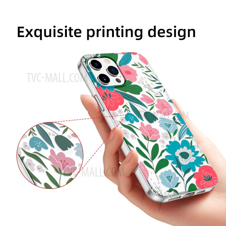 MUTURAL Floral Printed PC + TPU Hybrid Phone Case Cover for iPhone 12 Pro Max - Style A-3