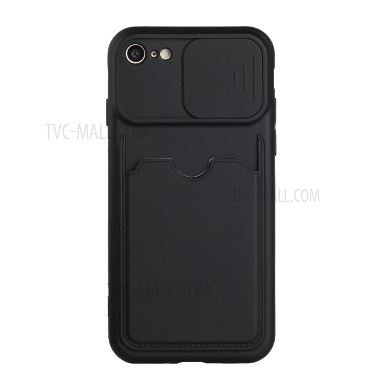 Camera Protect Slide TPU Cover Card Slot Design Phone Case for iPhone 7 4.7 inch - Black-1