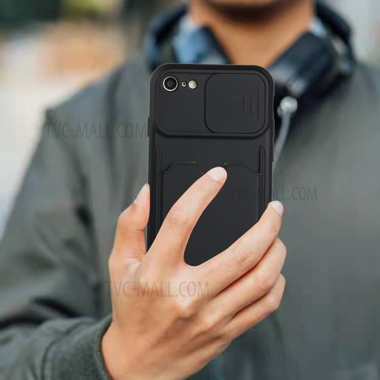 Camera Protect Slide TPU Cover Card Slot Design Phone Case for iPhone 7 4.7 inch - Black-4