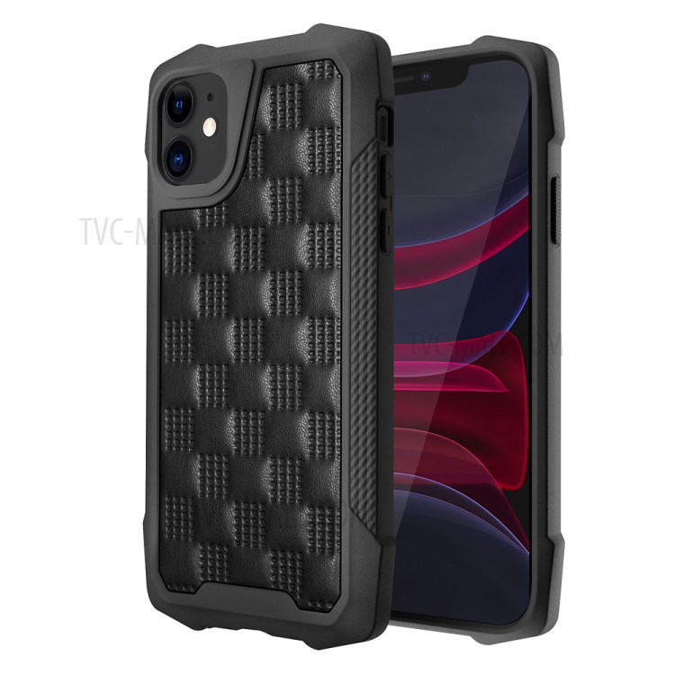 PC + TPU Leather Coated Cell Phone Hybrid Case Anti-Fall Cover Shell for iPhone 11 6.1 inch - Black-1