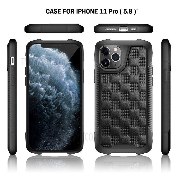 Drop-proof PC + TPU Leather Coated Phone Case Protective Cover for iPhone 11 Pro 5.8 inch - Black-9