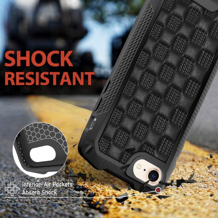 PC + TPU + PU Leather Hybrid Phone Case Shockproof Cover Shell for iPhone 6 4.7 inch/6s 4.7 inch/7 4.7 inch/8 4.7 inch/SE (2nd Generation) - Black-6