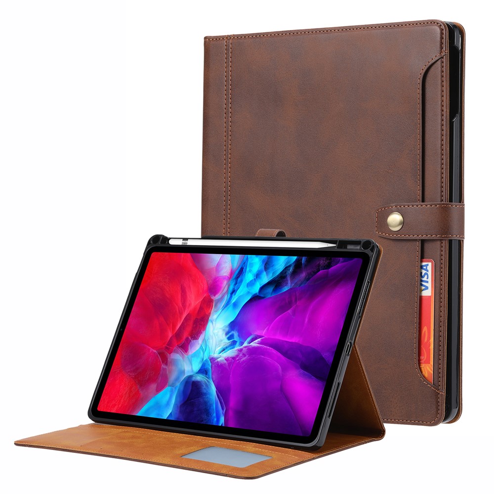 Stand Wallet Design Leather Tablet Protective Case Cover with Pen Slot for iPad Pro 12.9-inch (2021) - Brown