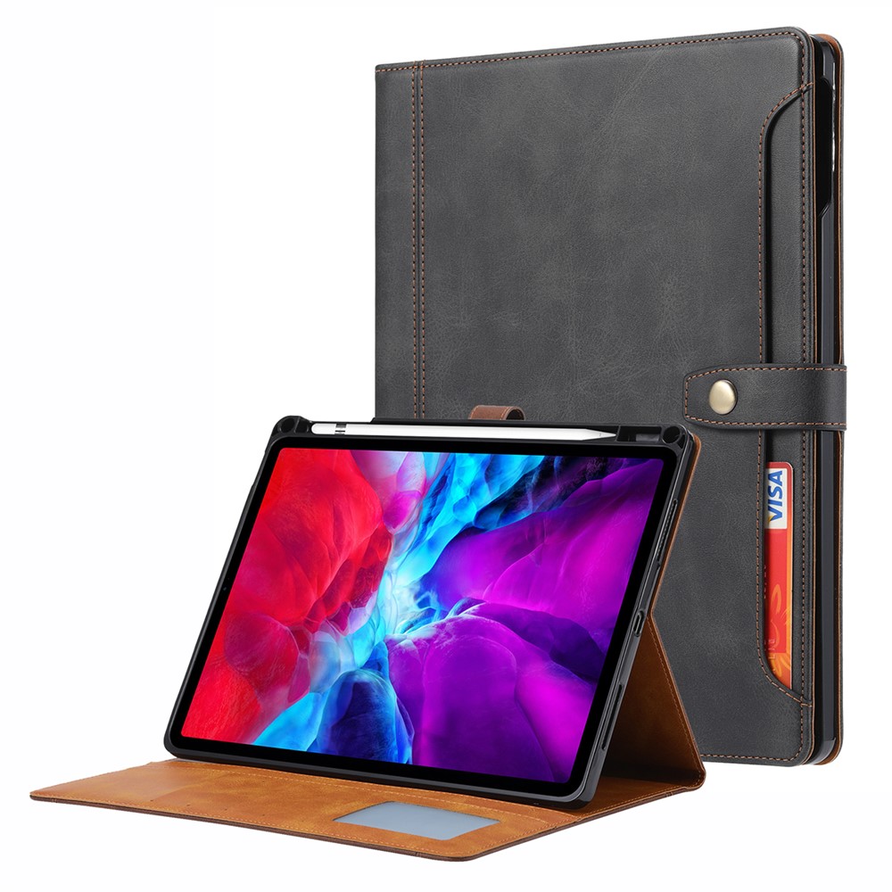 Stand Wallet Design Leather Tablet Protective Case Cover with Pen Slot for iPad Pro 12.9-inch (2021) - Black