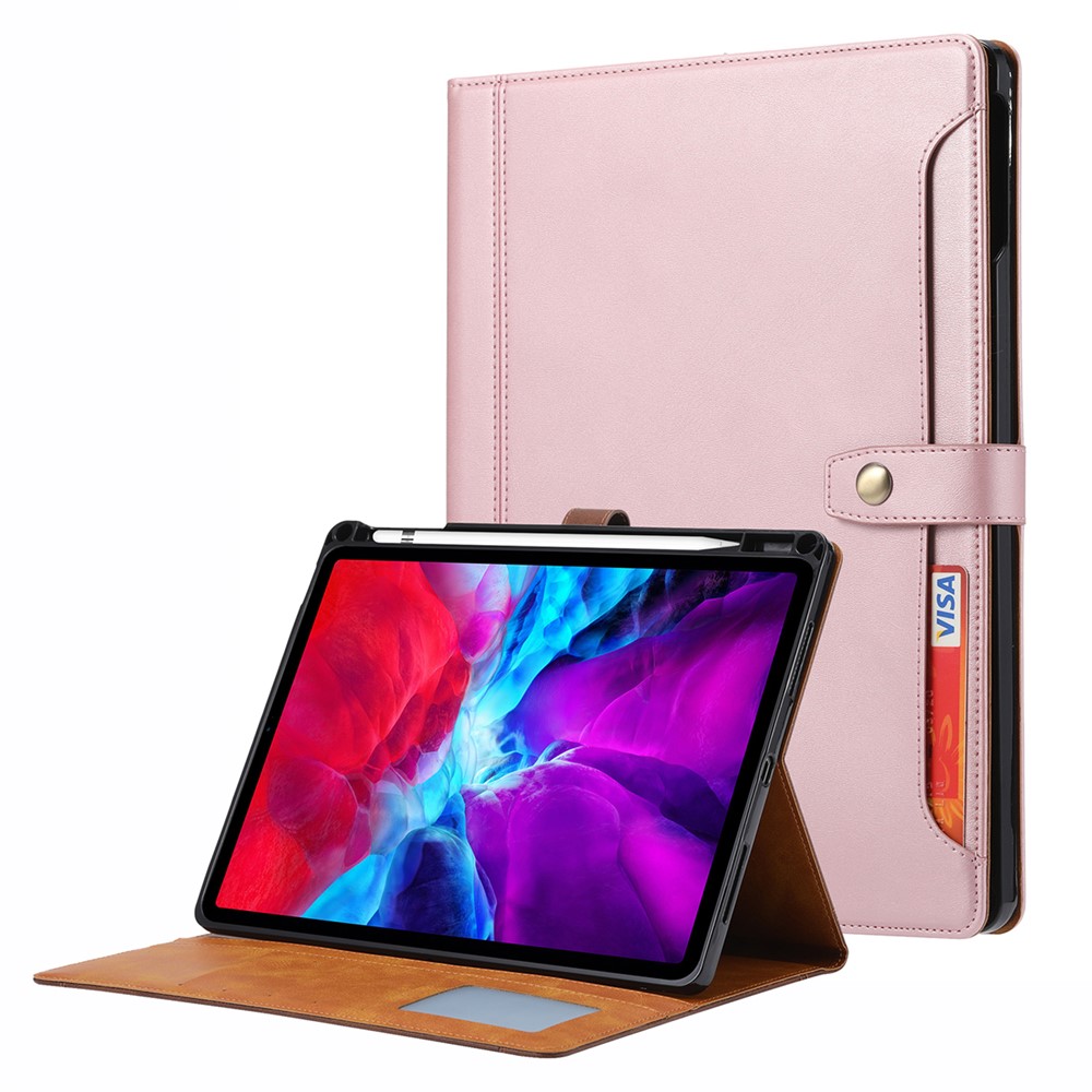 TPU + PU Leather Auto Wake/Sleep Tablet Case Pen Slot Stand Wallet Cover for iPad Pro 11-inch (2021) - Pink