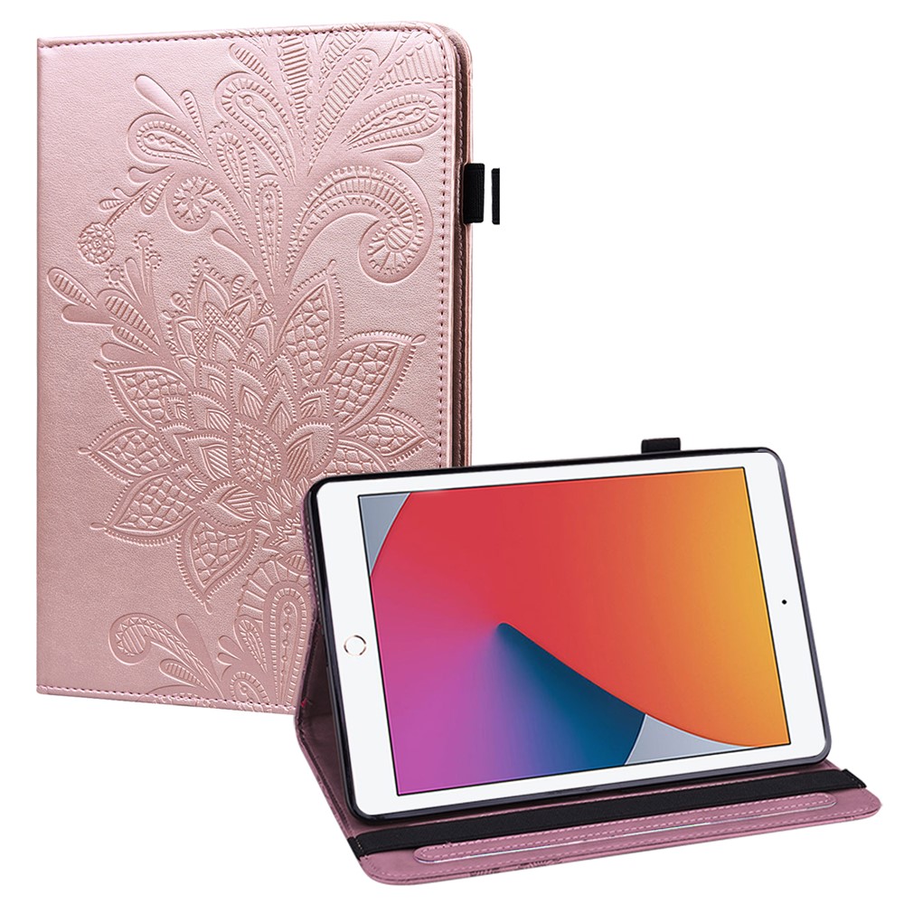 Wallet Stand Design Cover Imprint Flower Pattern Leather Tablet Case for iPad 10.2 (2021)/(2020)/(2019) - Rose Gold