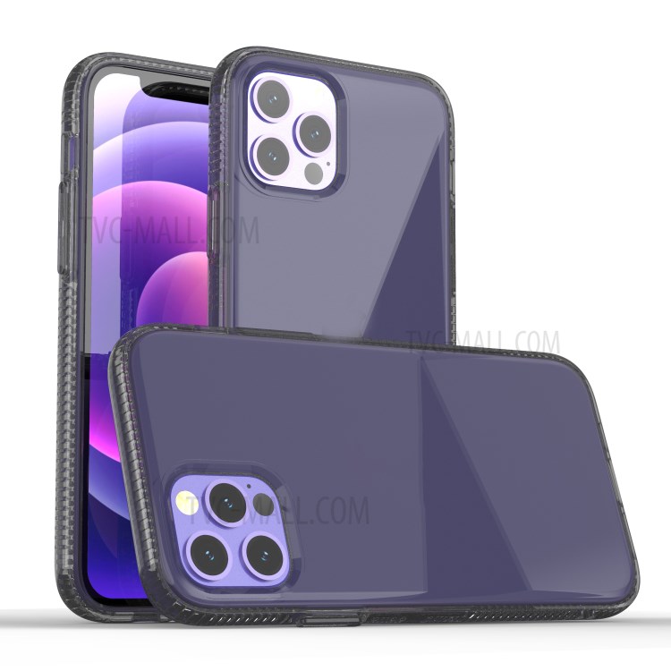 Crystal Clear Upgraded Add Shock Absorption Technology Bumper Soft TPU Cover Case for iPhone 12 / 12 Pro - Transparent Black-1