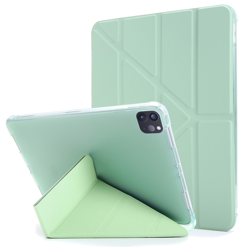 Auto Wake/Sleep Deformable Stand Leather Tablet Case with Pen Slot for iPad Pro 11-inch (2021) - Light Green