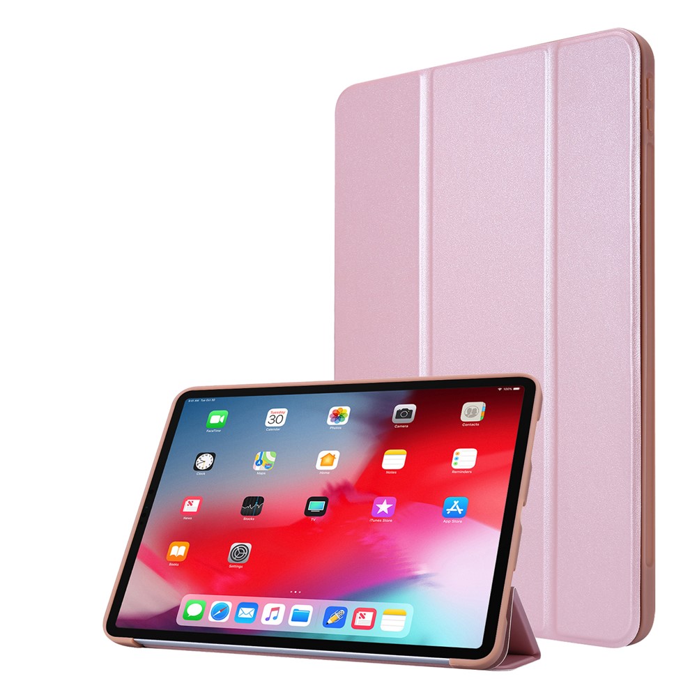 Tri-fold Stand Silicone + PU Leather Tablet Case Cover for iPad Pro 11-inch (2021) - Pink