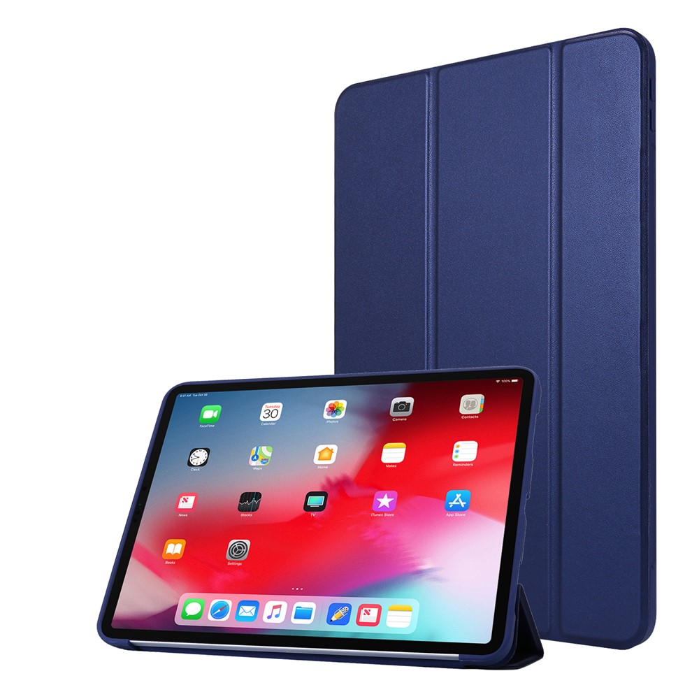 Tri-fold Stand Silicone + PU Leather Tablet Case Cover for iPad Pro 11-inch (2021) - Blue
