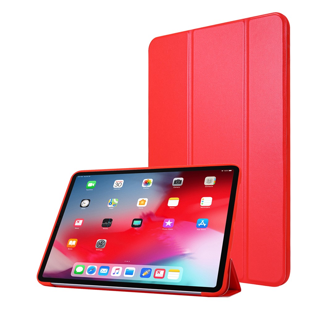 Tri-fold Stand Silicone + PU Leather Tablet Case Cover for iPad Pro 11-inch (2021) - Red