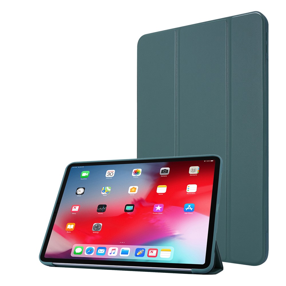 Tri-fold Stand Silicone + PU Leather Tablet Case Cover for iPad Pro 11-inch (2021) - Green