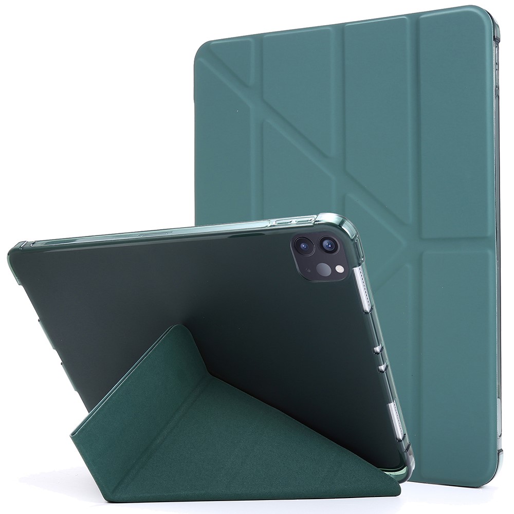 Deformable Stand Leather Tablet Case with Auto Wake/Sleep Function for iPad Pro 12.9-inch (2021) - Dark Green