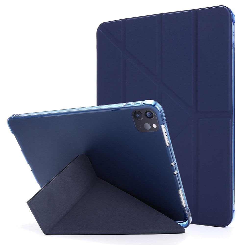 Deformable Stand Leather Tablet Case with Auto Wake/Sleep Function for iPad Pro 12.9-inch (2021) - Dark Blue