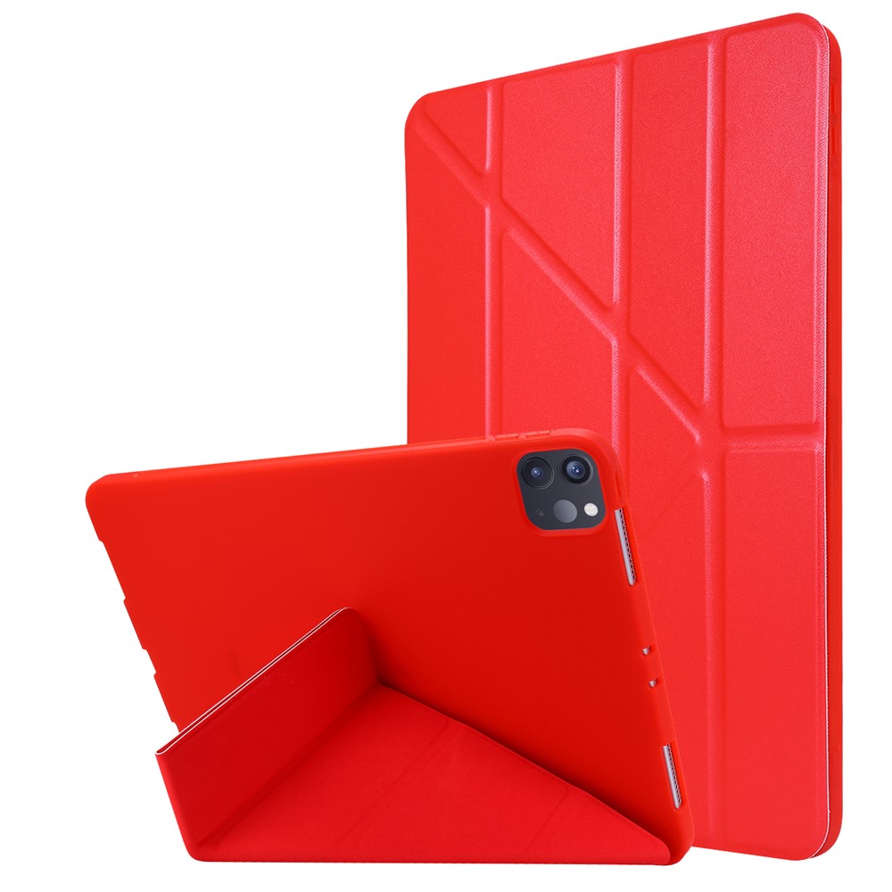 Auto Wake/Sleep Deformable Silicone + PU Leather Stand Tablet Cover for iPad Pro 11-inch (2021) - Red