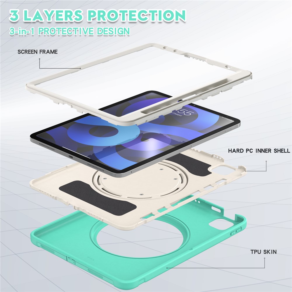 Couverture de Tablette de Conception Rotative à 360 Degrés à 360 Degrés Pour Ipad Air (2020) / Air (2022) / Pro 11-pouces (2021) / (2020) / (2018) - Aqua / Blanc