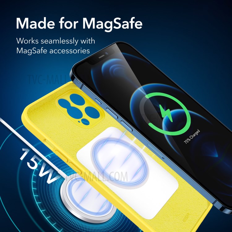 ESR Cloud Soft Case with MagSafe Compatible with iPhone 12 Pro Max 6.7 inch Liquid Silicone Case with Camera and Screen Protection - Bright Yellow-7