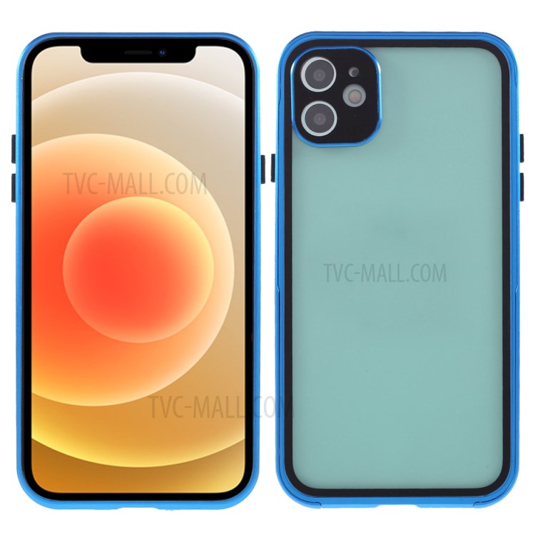 Scratch Resistant Metal+Tempered Glass Hybrid Case Cell Phone Cover for iPhone 12 mini 5.4 inch - Blue-1