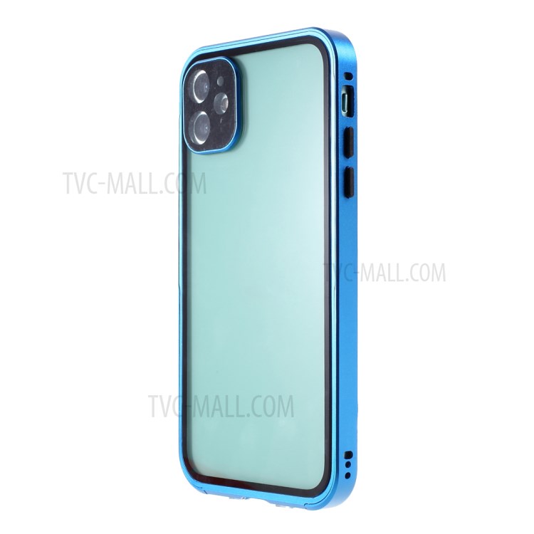 Scratch Resistant Metal+Tempered Glass Hybrid Case Cell Phone Cover for iPhone 12 mini 5.4 inch - Blue-3