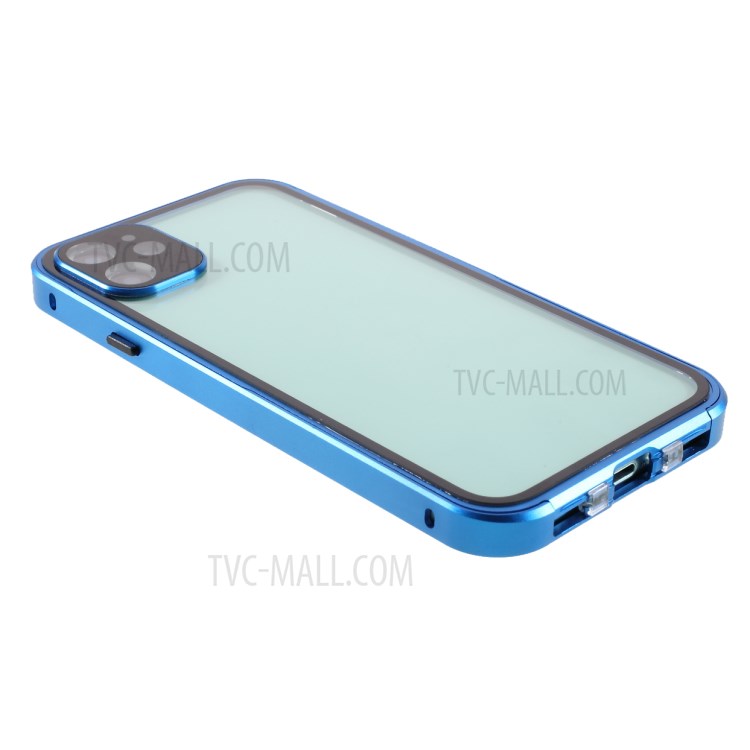 Scratch Resistant Metal+Tempered Glass Hybrid Case Cell Phone Cover for iPhone 12 mini 5.4 inch - Blue-4