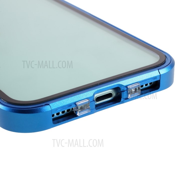 Scratch Resistant Metal+Tempered Glass Hybrid Case Cell Phone Cover for iPhone 12 mini 5.4 inch - Blue-5