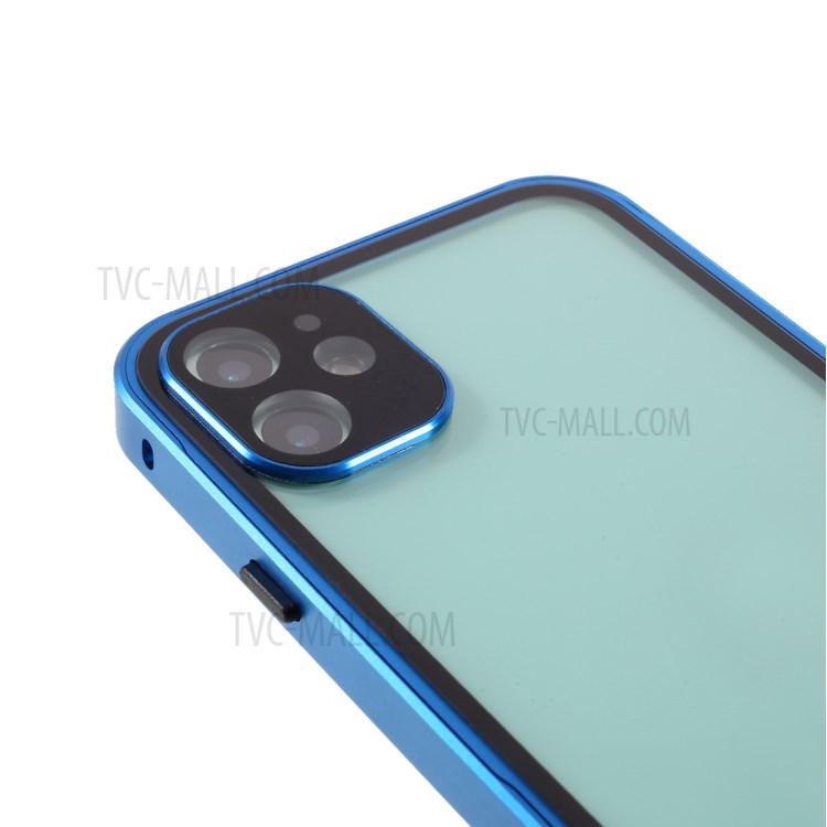 Scratch Resistant Metal+Tempered Glass Hybrid Case Cell Phone Cover for iPhone 12 mini 5.4 inch - Blue-6
