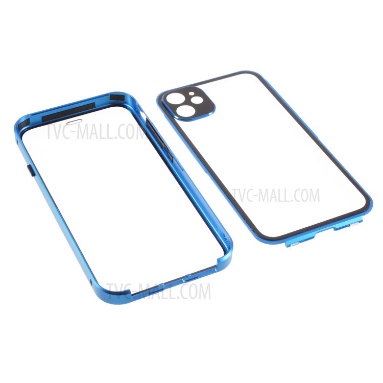 Scratch Resistant Metal+Tempered Glass Hybrid Case Cell Phone Cover for iPhone 12 mini 5.4 inch - Blue-7
