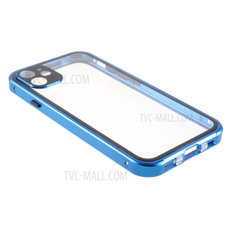 Scratch Resistant Metal+Tempered Glass Hybrid Case Cell Phone Cover for iPhone 12 mini 5.4 inch - Blue-8